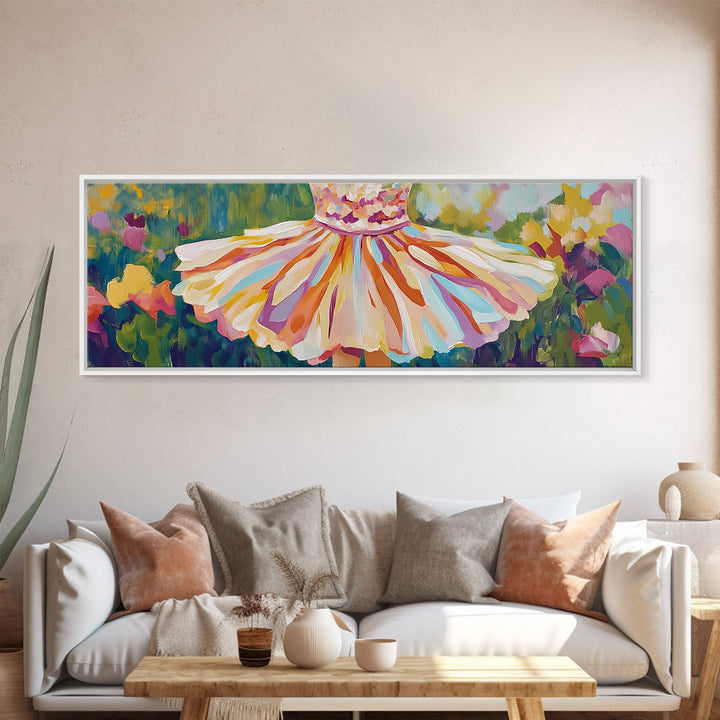 Twirl Dress In Blooming Garden Wall Art, Feminine Canvas Print, Whimsical Floral Decor, Girls Room Art, Gift For Her, Spring Decor