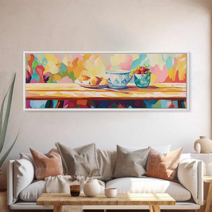 Colorful Breakfast Still Life With Blue Teacup And Berries Wall Art, Bright Kitchen Decor, Dining Room Print, Foodie Gift