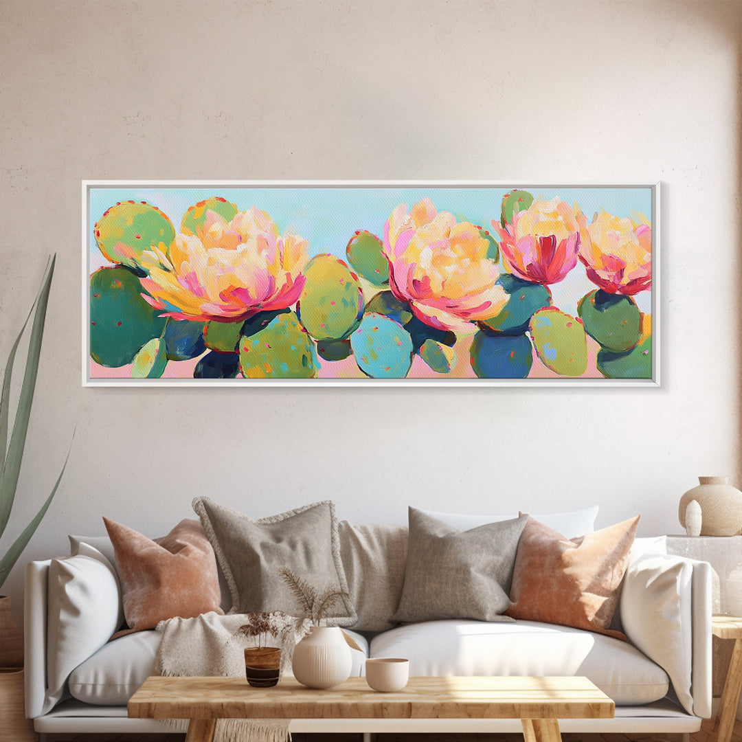 Prickly Pear Cactus Flowers Wall Art, Southwestern Canvas Print, Colorful Desert Decor, Botanical Art, Housewarming Gift