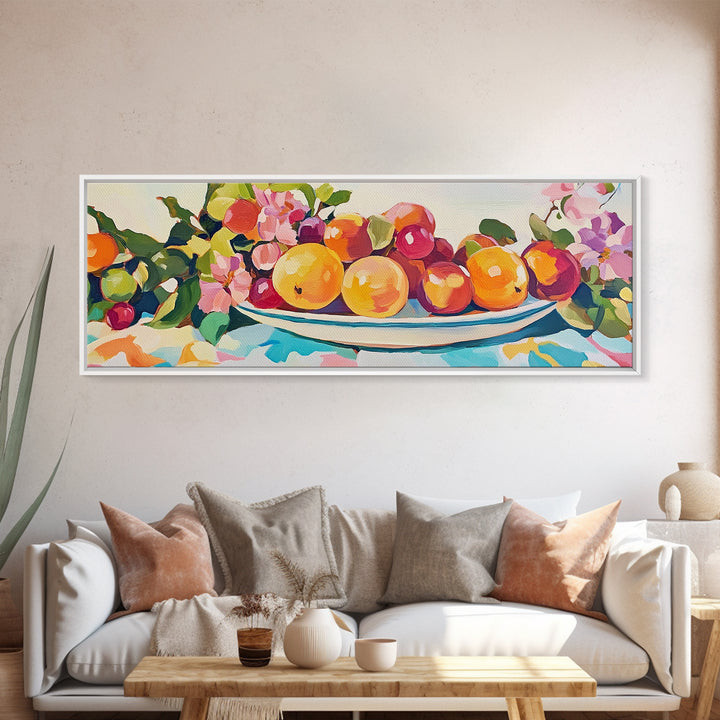 Bright Citrus Fruit Platter Canvas Print, Colorful Kitchen Wall Art, Farmhouse Dining Room Decor, Foodie Gift, Art Print