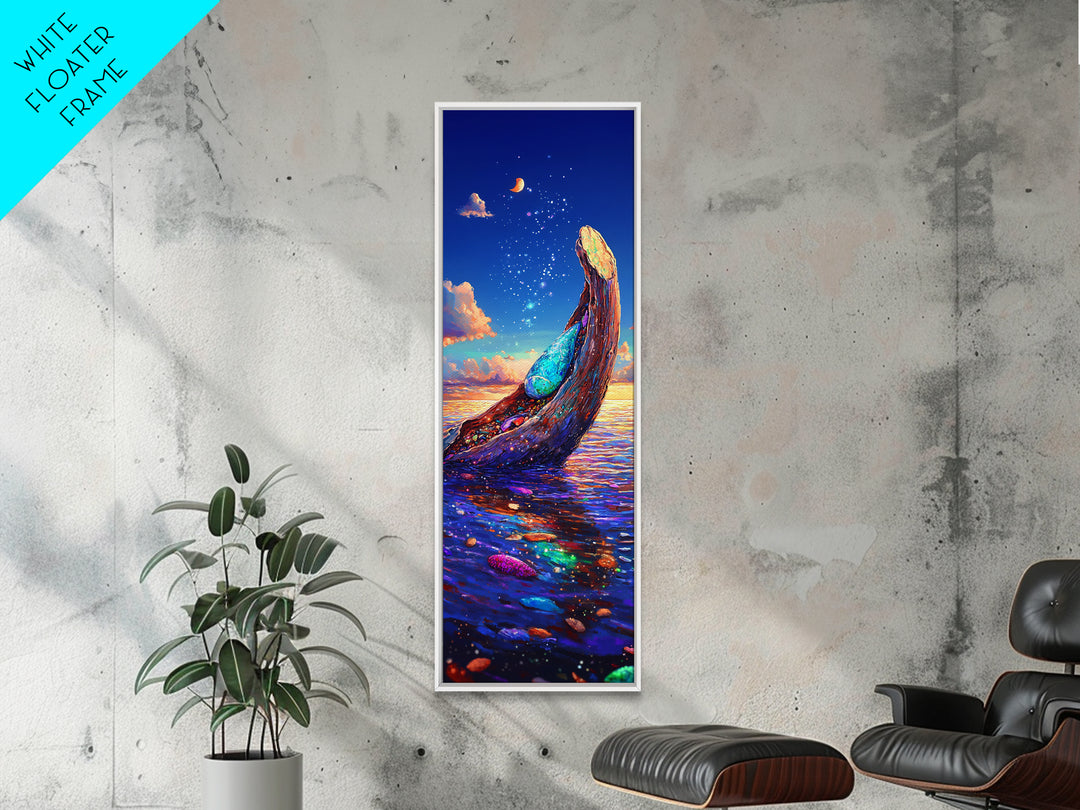 Moonlit Ocean Whale Canvas Print, Colorful Seascape Painting, Magical Coastal Wall Art, Beach House Decor, Fantasy Gift Idea