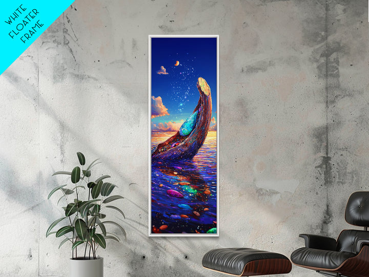 Moonlit Ocean Whale Canvas Print, Colorful Seascape Painting, Magical Coastal Wall Art, Beach House Decor, Fantasy Gift Idea