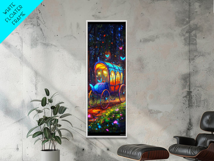 Glowing Fairy Tale Carriage In Forest Wall Art, Whimsical Fantasy Art Print, Nursery Decor, Magical Woodland Decor, Kids Room Art