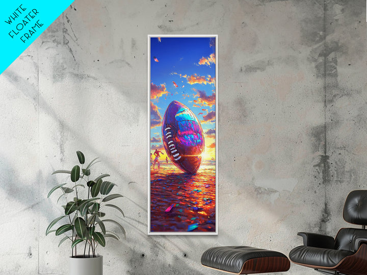 Giant Football At Sunset Beach Canvas Print, Sports Wall Art, Boys Room Decor, Game Room Art, Gift For Him, Sports Gift For Dad
