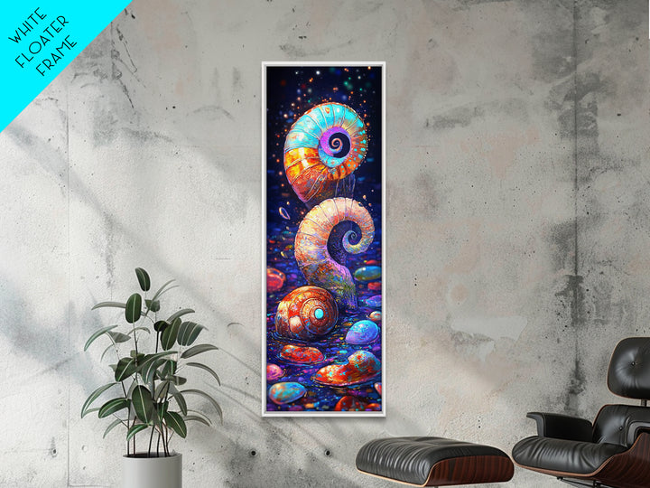 Rainbow Spiral Seashells And Pebbles Wall Art, Coastal Canvas Print, Nautical Bathroom Decor, Ocean Lover Gift For Her Beach