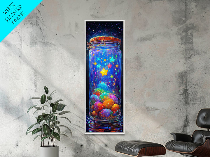Glowing Star Jar With Tiny Planets Wall Art, Whimsical Celestial Canvas, Colorful Nursery Decor, Space Lover Gift Print Poster