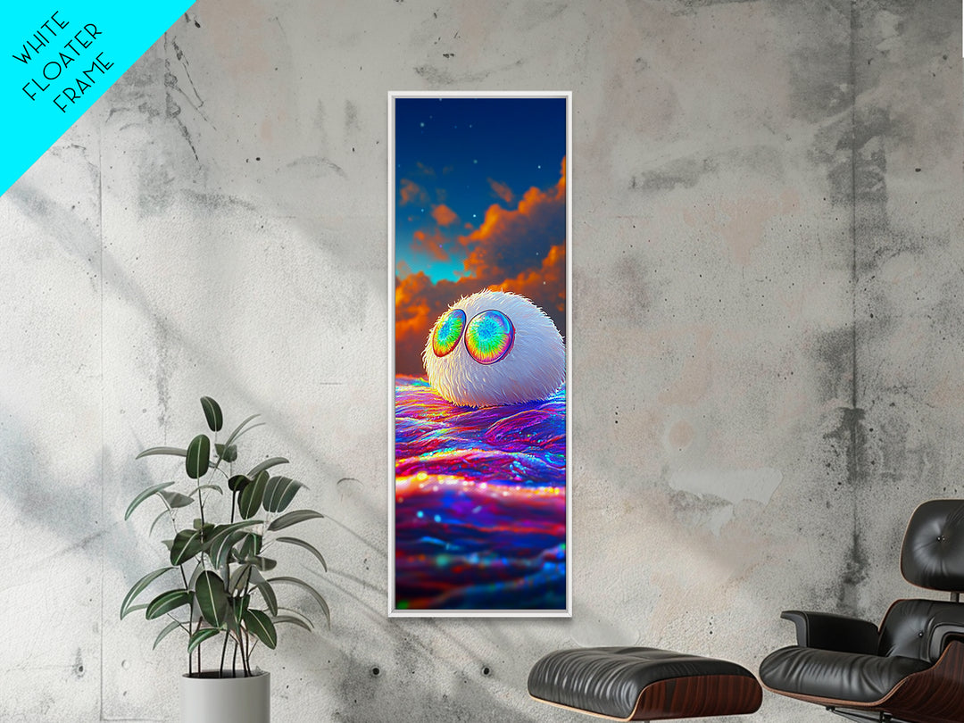 Fluffy White Creature With Rainbow Sunglasses Wall Art, Whimsical Animal Art, Cute Kids Room Decor, Colorful Gift Print Poster