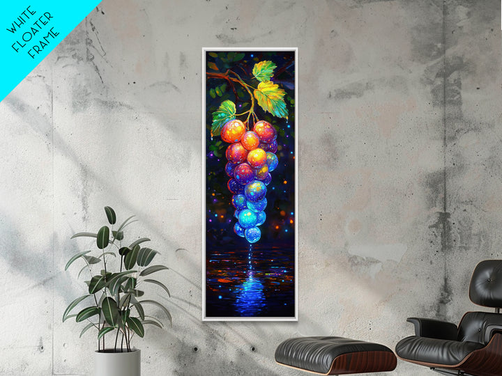 Glowing Grapes Reflecting On Water Framed Canvas Print, Vineyard Wall Art, Colorful Kitchen Decor, Fruit Art Poster Gift
