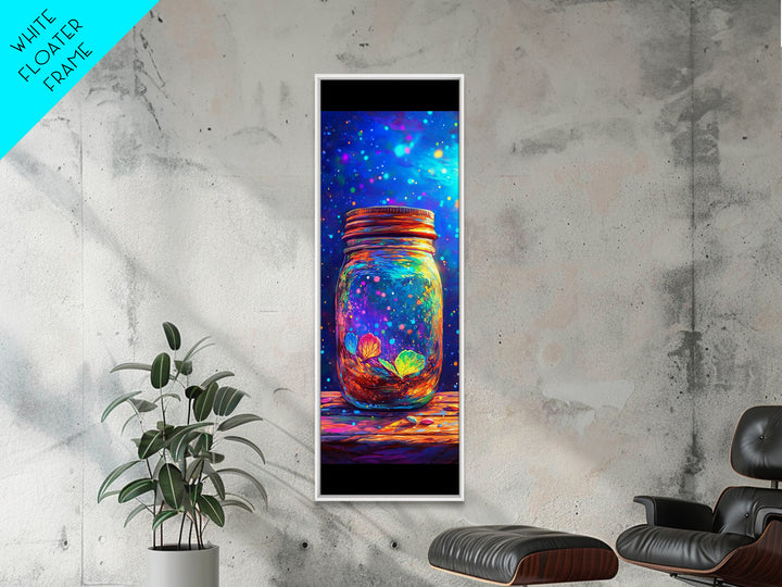 Glowing Mason Jar With Butterfly And Leaves Wall Art, Magical Celestial Canvas Print, Whimsical Nature Decor Gift For Her