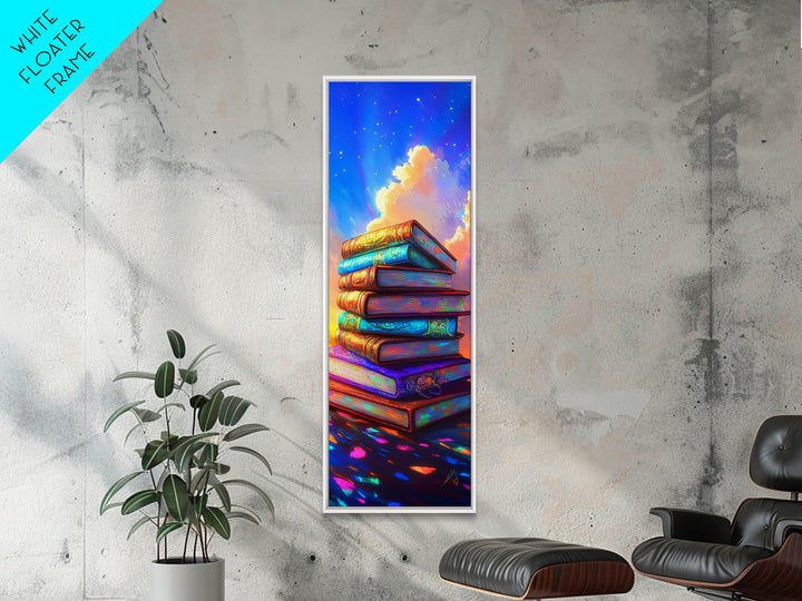 Colorful Stack Of Books Wall Art, Book Lover Canvas Print, Cozy Library Decor, Reading Nook Art, Literary Housewarming Gift