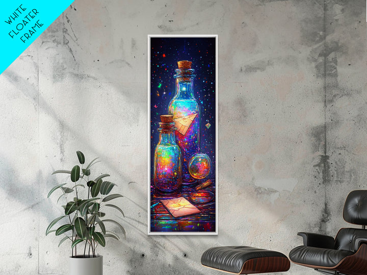 Glowing Message Bottles With Paper Boats Canvas Print, Celestial Wall Art, Fantasy Decor, Magical Art Print, Unique Gift