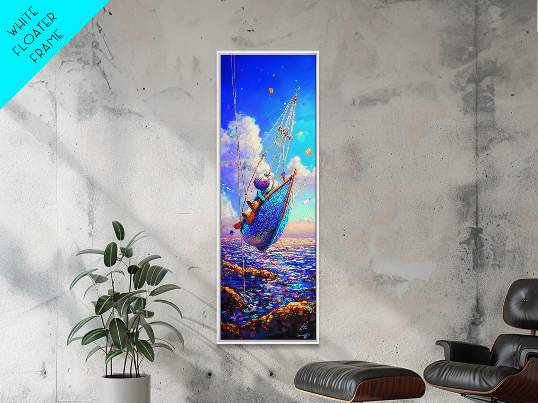 Colorful Hammock Over Ocean Cliffs Canvas Print, Coastal Wall Art, Beach House Decor, Nautical Wall Art, Summer Travel Poster
