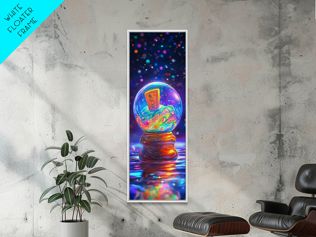 Whimsical Snow Globe With Retro Remote Canvas Print, Surreal Wall Art, Dopamine Decor, Colorful Wall Art, Unique Gift Idea