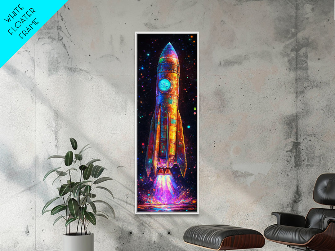 Glowing Retro Rocket Ship Wall Art, Sci Fi Canvas Print, Space Wall Decor, Astronomy Poster, Kids Room Decor, Gift For Him