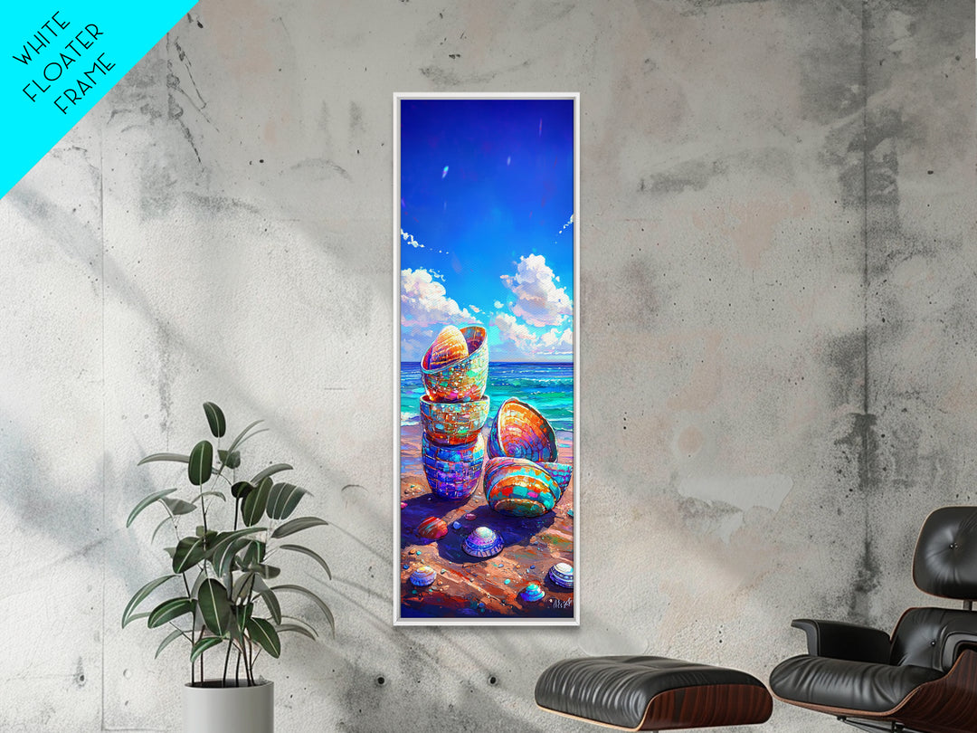 Stacked Seashells Beach Wall Art, Coastal Canvas Print, Ocean Wall Decor, Nautical Wall Art, Beach House Decor, Gift For Her