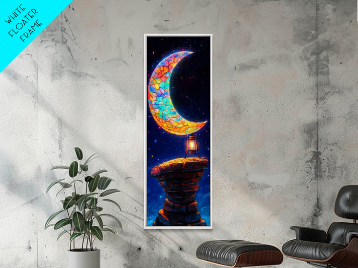 Stained Glass Crescent Moon Wall Art, Celestial Canvas Print, Night Sky Decor, Mystical Wall Decor, Nursery Wall Art, Gift For Her