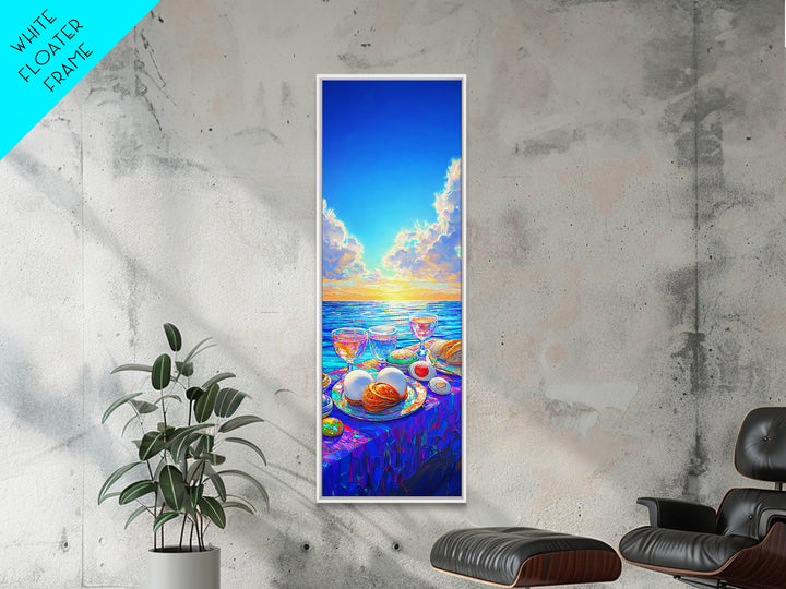 Sunny Seaside Breakfast Table Canvas Print, Coastal Kitchen Wall Art, Beach House Decor, Foodie Gift, Dining Room Prints