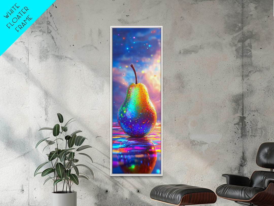 Glowing Rainbow Pear Still Life Canvas Print, Colorful Kitchen Wall Art, Modern Fruit Art Print, Dopamine Decor Gift, Housewarming Gift