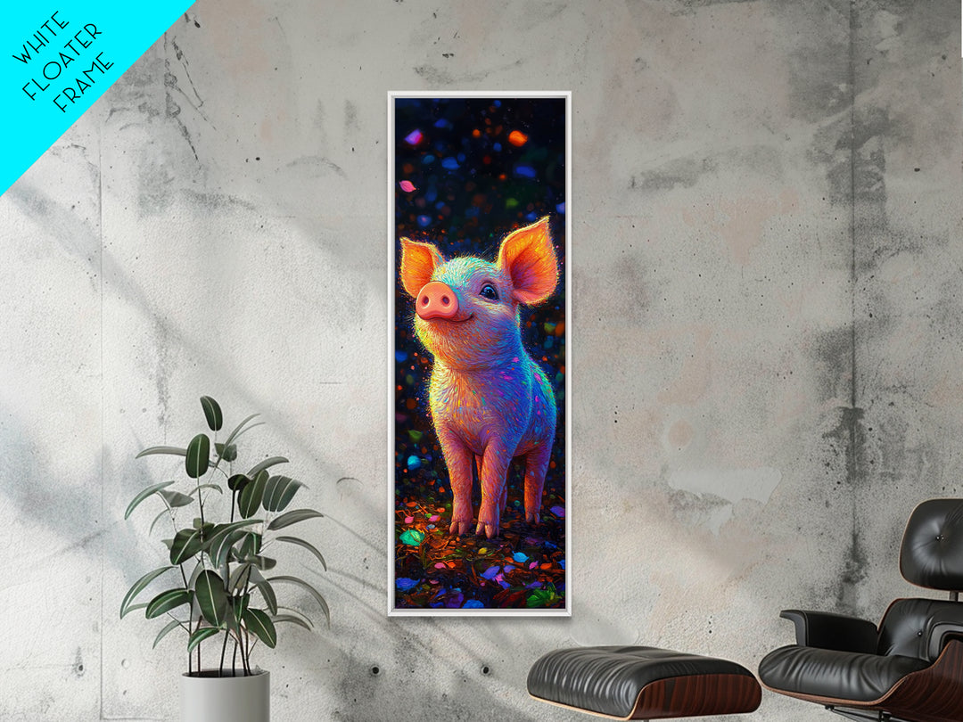 Neon Rainbow Piglet Canvas Print, Cute Animal Wall Art, Whimsical Nursery Decor, Farm Animal Art, Kids Room Decor Gift For Animal Lovers