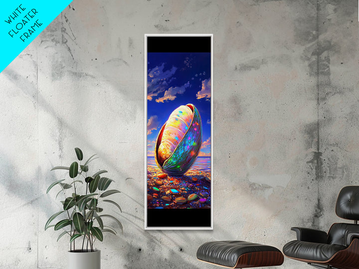Iridescent Seashell On Pebble Beach Canvas Print, Coastal Wall Decor, Ocean Lover Gift, Beach House Decor, Nautical Art Print