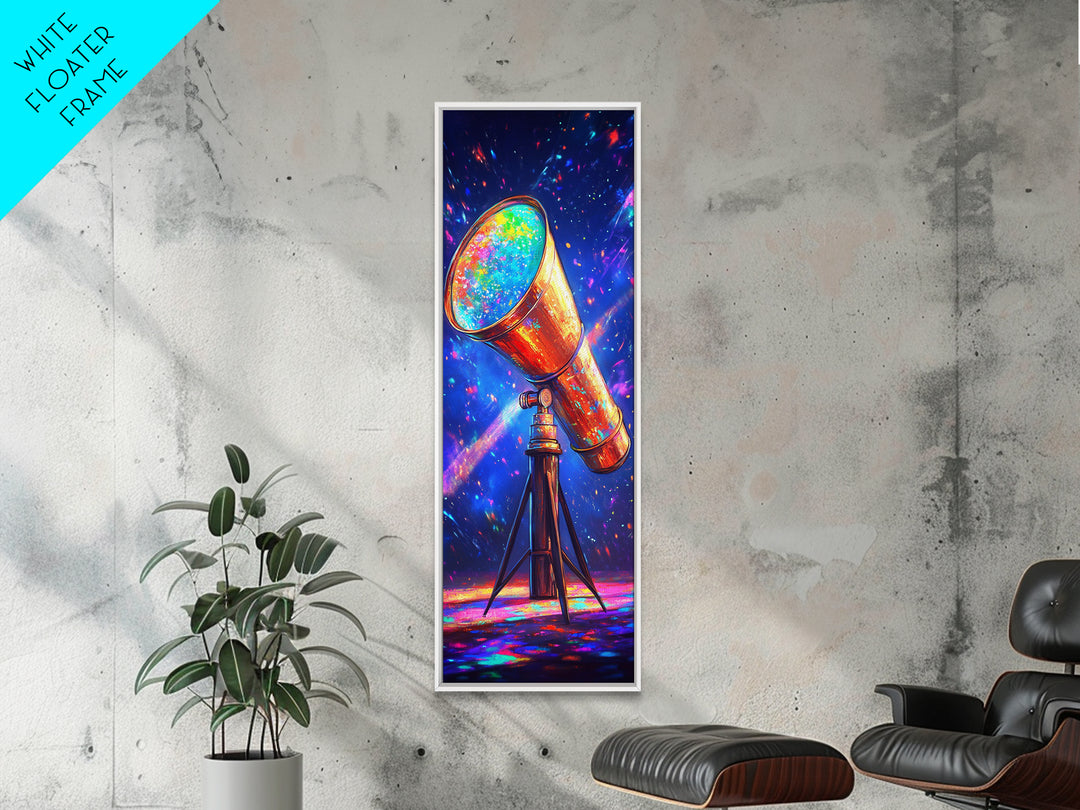 Rainbow Telescope Pointed At Starry Sky Wall Art, Space Canvas Print, Astronomy Decor, Celestial Office Art, Gift For Him