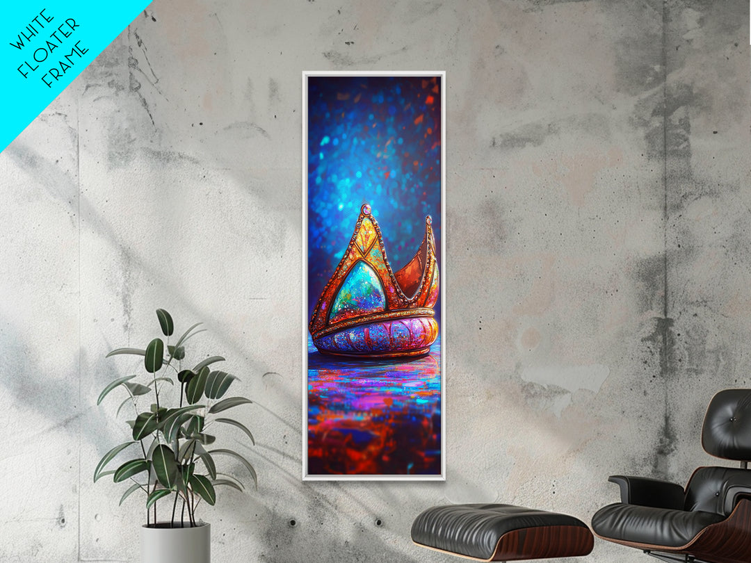 Jeweled Fantasy Crown With Blue Gem Wall Art, Royal Framed Canvas Print, Whimsical Decor, Maximalist Bedroom Art, Gift For Her