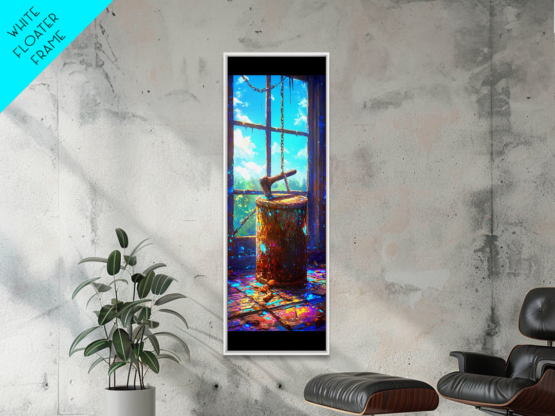 Rustic Hatchet In Tree Stump By Window Wall Art, Cabin Canvas Print, Farmhouse Decor, Country Wall Decor, Gift For Him, Rustic Home Decor