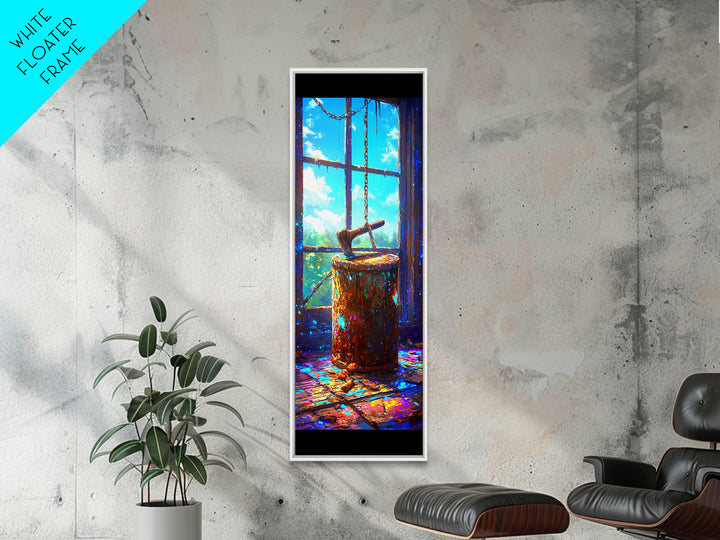 Rustic Hatchet In Tree Stump By Window Wall Art, Cabin Canvas Print, Farmhouse Decor, Country Wall Decor, Gift For Him, Rustic Home Decor