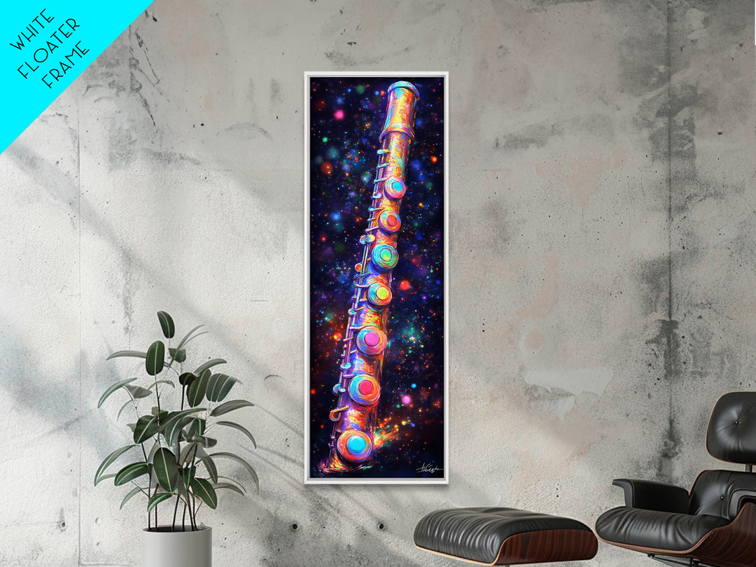 Cosmic Rainbow Flute In Starry Space Wall Art, Music Studio Canvas Print, Music Room Decor, Sci Fi Wall Art, Gift For Him