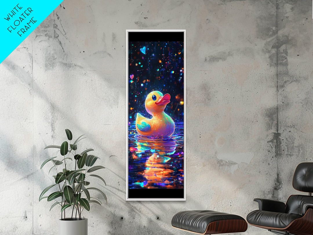 Cute Rubber Duck Floating On Sparkling Water Canvas Print, Whimsical Animal Art, Bathroom Wall Art, Kids Room Decor Gift