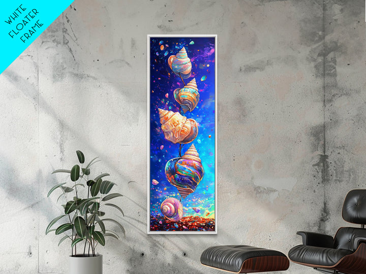 Floating Rainbow Seashells Canvas Print, Coastal Wall Art, Ocean Life Art, Beach House Decor, Vibrant Nautical Wall Decor