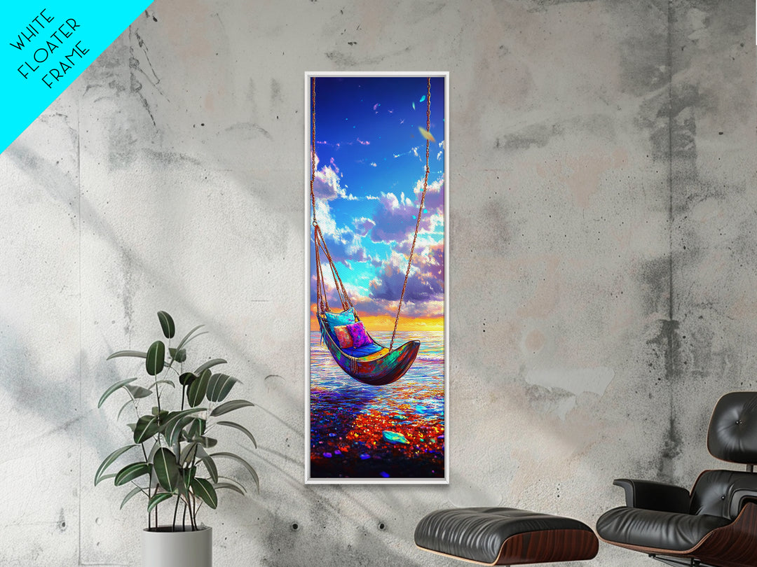 Sunset Ocean Hammock Wall Art, Beach House Decor, Coastal Wall Art Print, Relaxing Seascape For Bedroom And Living Room Decor