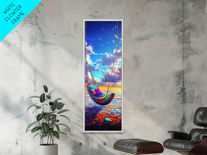 Sunset Ocean Hammock Wall Art, Beach House Decor, Coastal Wall Art Print, Relaxing Seascape For Bedroom And Living Room Decor