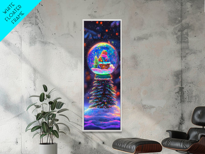 Glowing Snow Globe Cabin On Winter Tree Framed Canvas Print, Christmas Wall Art, Cozy Holiday Decor, Housewarming Gift Idea