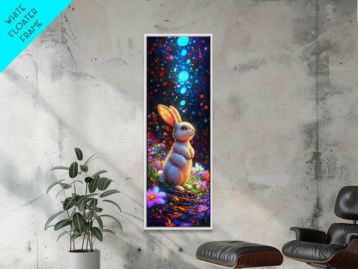 Cute Bunny In Magical Flower Garden Framed Canvas Print, Whimsical Animal Wall Art, Nursery Decor, Kids Room Art Gift, Baby Shower Gift