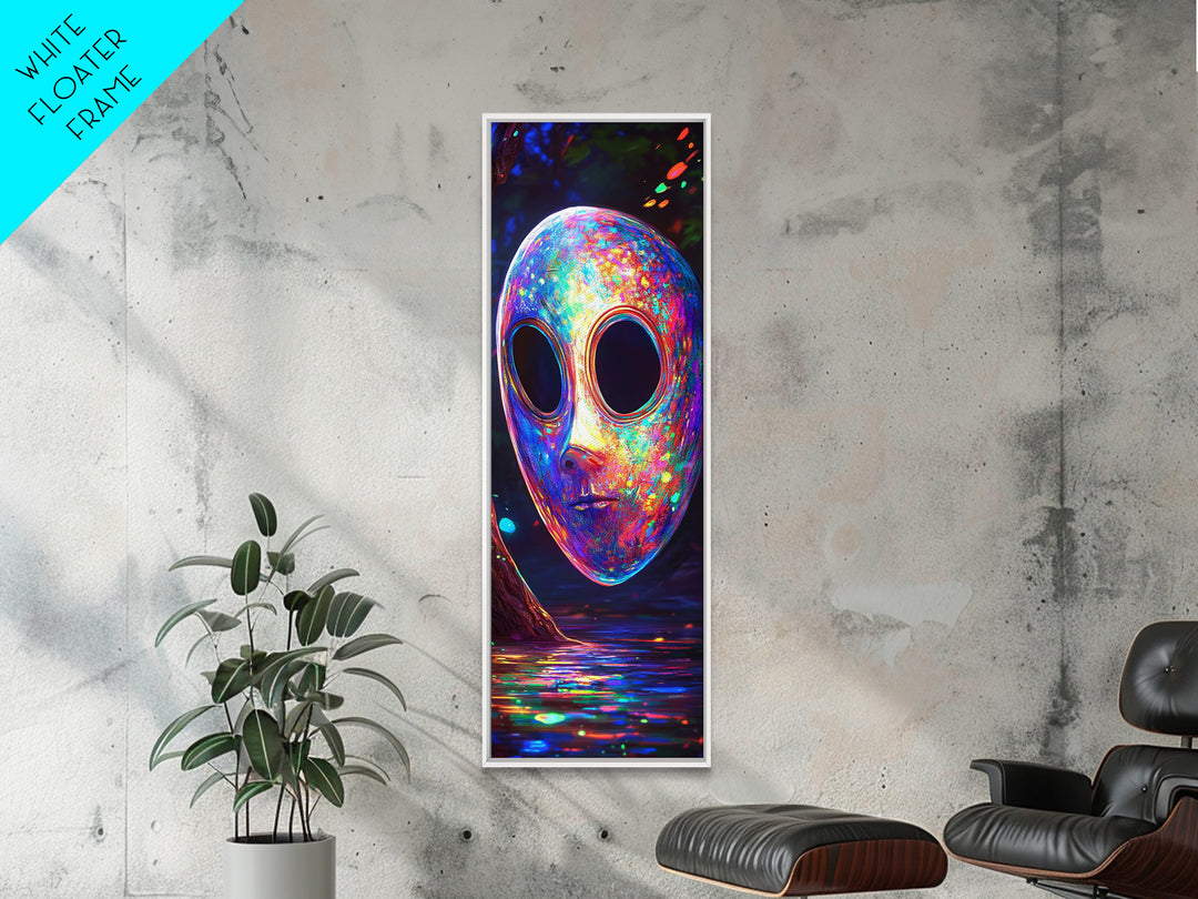 Iridescent Alien Mask By Neon Water Canvas Print, Sci Fi Wall Art, Surreal Fantasy Decor, Gaming Room Wall Decor, Modern Home Decor