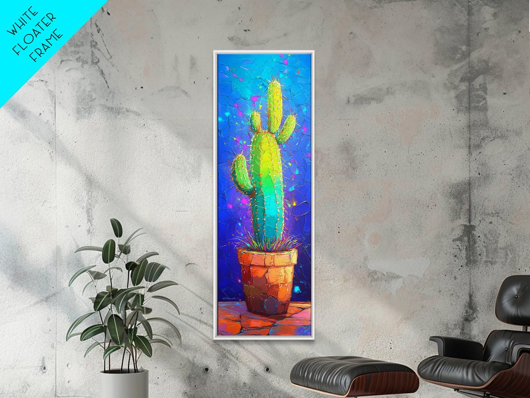 Vibrant Potted Cactus On Blue Wall Canvas Print, Desert Wall Art, Southwestern Decor, Botanical Home Decor, Cactus Lover Gift