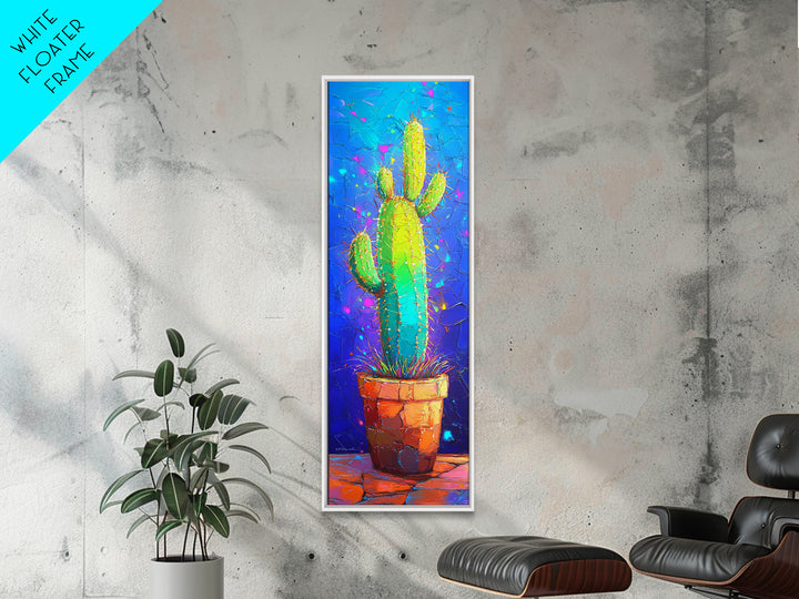 Vibrant Potted Cactus On Blue Wall Canvas Print, Desert Wall Art, Southwestern Decor, Botanical Home Decor, Cactus Lover Gift