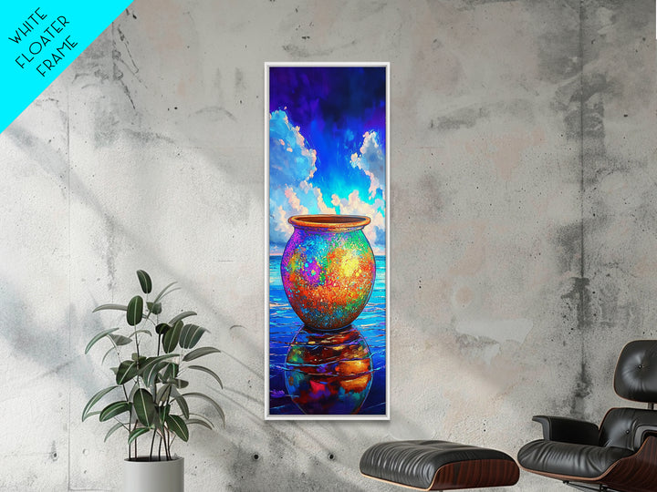 Rainbow Ceramic Pot By Ocean Sky Canvas Print, Coastal Wall Art, Colorful Beach Decor, Seascape Art Print, Housewarming Gift
