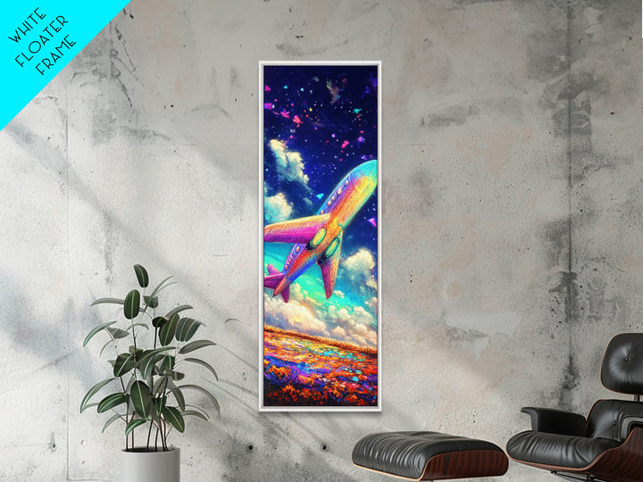 Rainbow Jet Flying Through Starry Clouds Canvas Print, Space Wall Art, Aviation Wall Decor, Kids Room Decor, Gift For Travelers