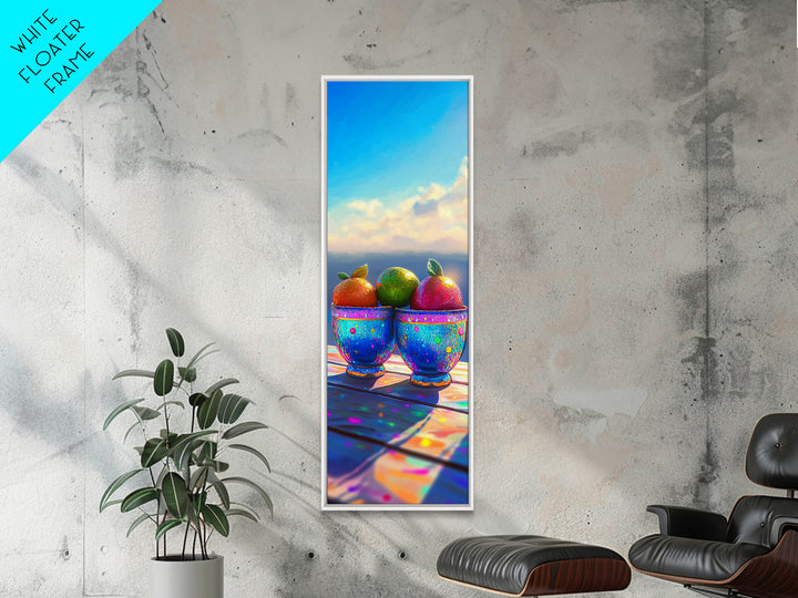 Citrus Fruit Cups By Sunny Ocean Canvas Print, Colorful Kitchen Wall Art, Coastal Home Decor, Tropical Dining Room Print