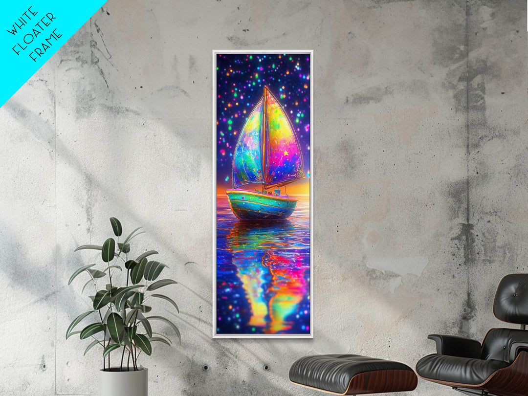 Rainbow Sailboat At Sunset Canvas Print, Colorful Coastal Wall Art, Nautical Ocean Decor, Beach House Gift, Modern Seascape