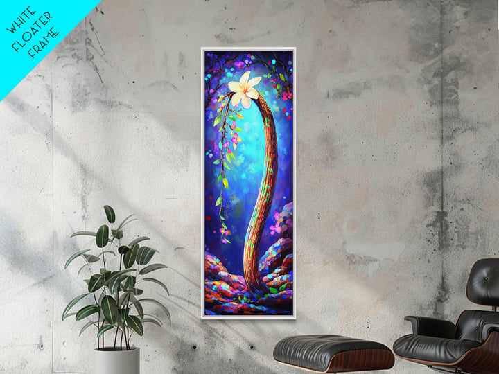 Curved Vine With White Blossom Framed Canvas Print, Botanical Wall Art, Whimsical Floral Decor, Fairy Tale Nature Home Gift