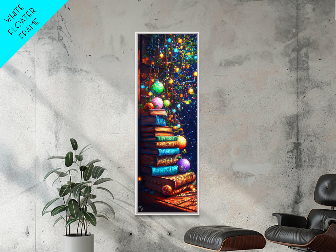 Stacked Books Christmas Tree Wall Art, Cozy Library Canvas Print, Bookish Decor, Holiday Home Decor, Housewarming Gift, Christmas Gift