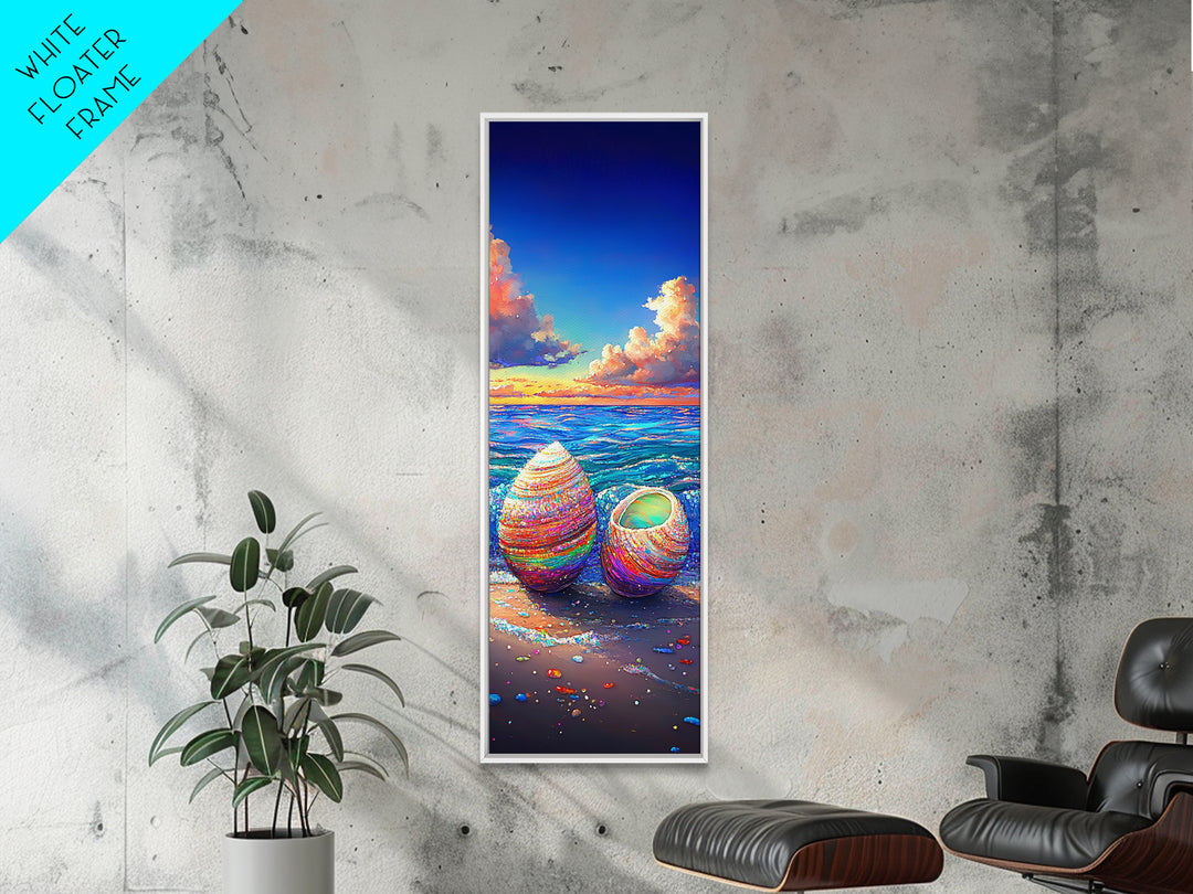 Rainbow Seashells On Sunny Beach Canvas Print, Coastal Wall Art, Beach House Decor, Ocean Art Print, Gift For Her, Nautical Decor