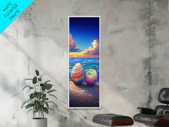 Rainbow Seashells On Sunny Beach Canvas Print, Coastal Wall Art, Beach House Decor, Ocean Art Print, Gift For Her, Nautical Decor