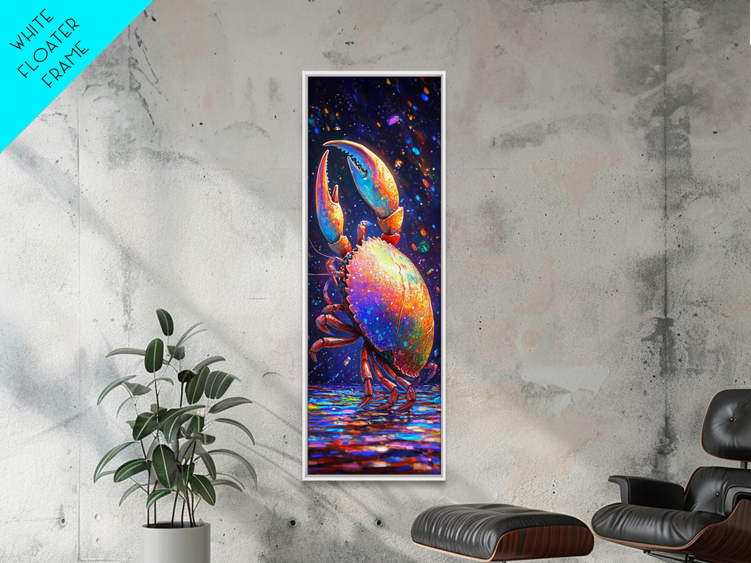 Vibrant Rainbow Crab With Raised Claw Canvas Print, Coastal Wall Art, Nautical Bathroom Decor, Colorful Ocean Animal Art