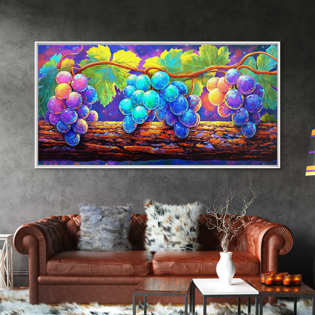 Vibrant Grapes On Vine Canvas Print, Fruit Wall Art, Kitchen Wall Art, Winery Decor, Colorful Botanical Art Print, Dining Room Prints