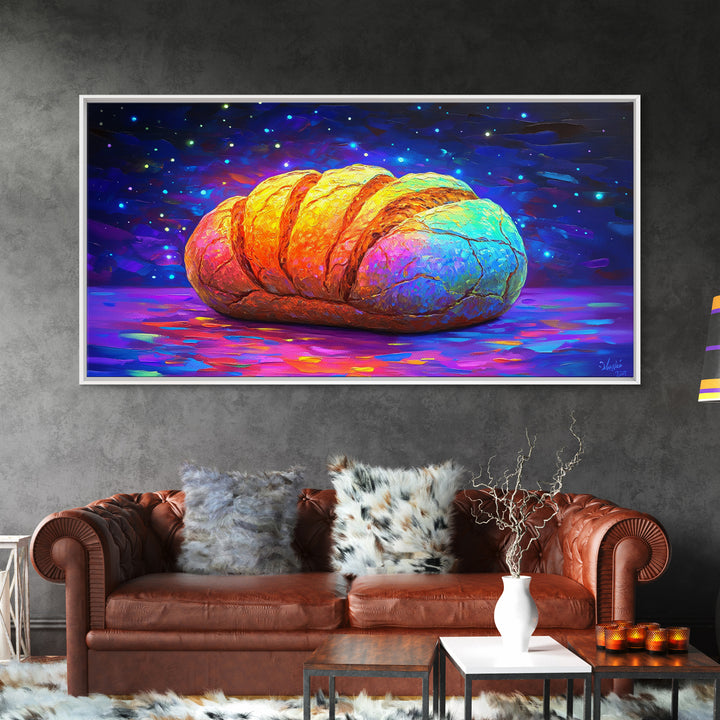 Glowing Croissant Pastry Under Starry Sky Canvas Print, Bakery Wall Art, Kitchen Decor, French Patisserie Gift For Foodie