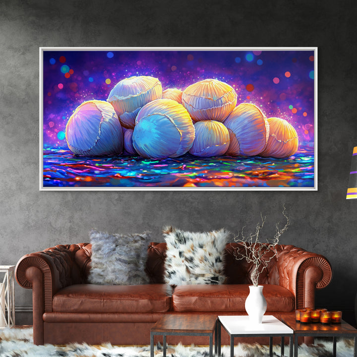 Pearlescent Seashell Cluster Wall Art, Coastal Beach House Decor, Ocean Life Canvas, Nautical Bathroom Art Gift For Her Home Decor